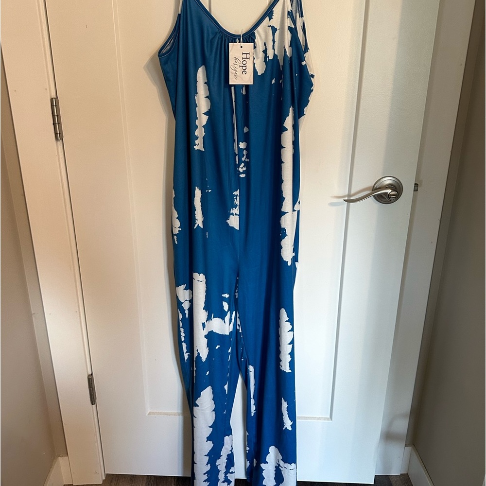 New with tags jumpsuit fun royal blue and white color pattern